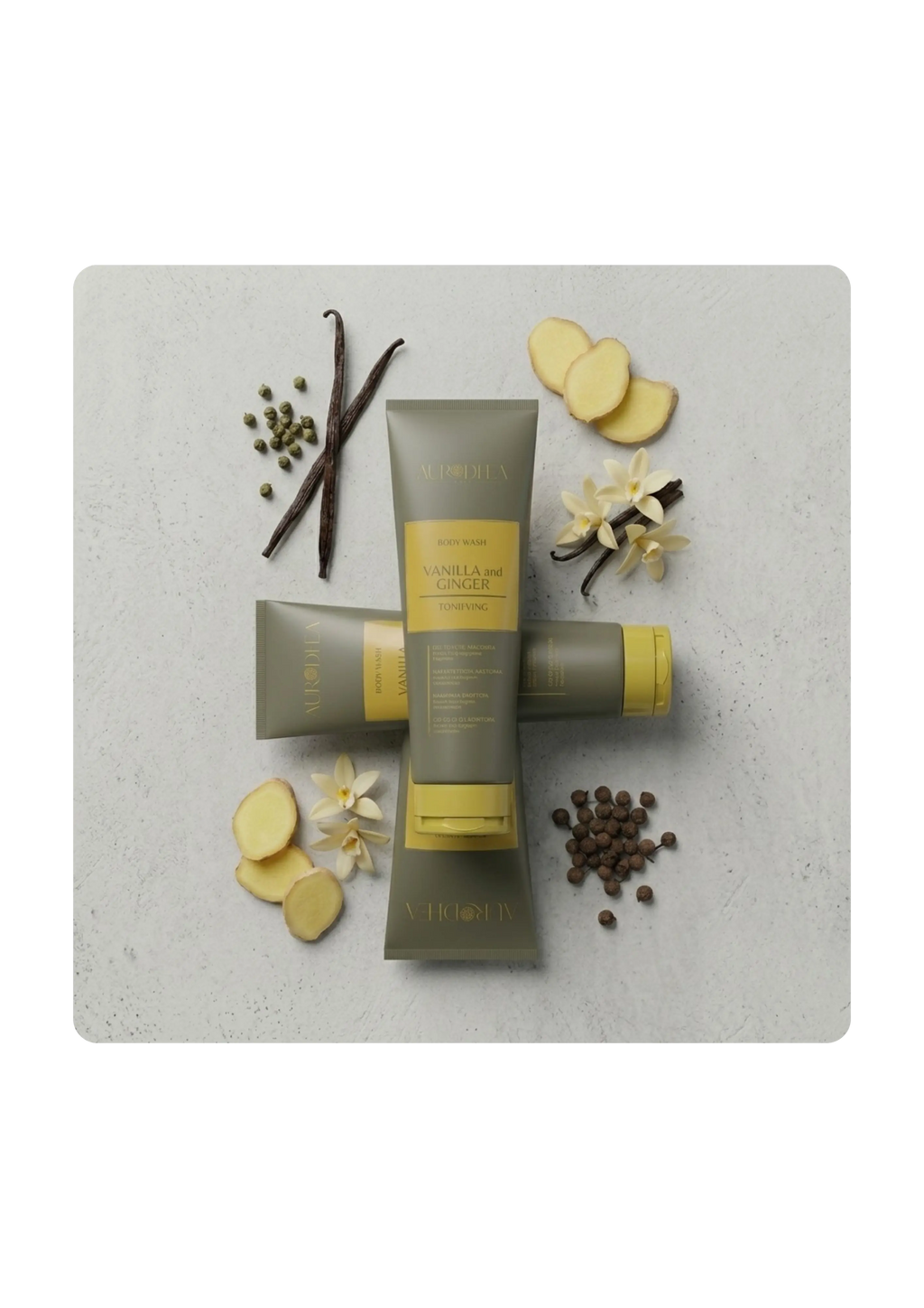 Gel douche parfumé Vanille et Gingembre Aurodhea Sacha Beauty Cosmetics