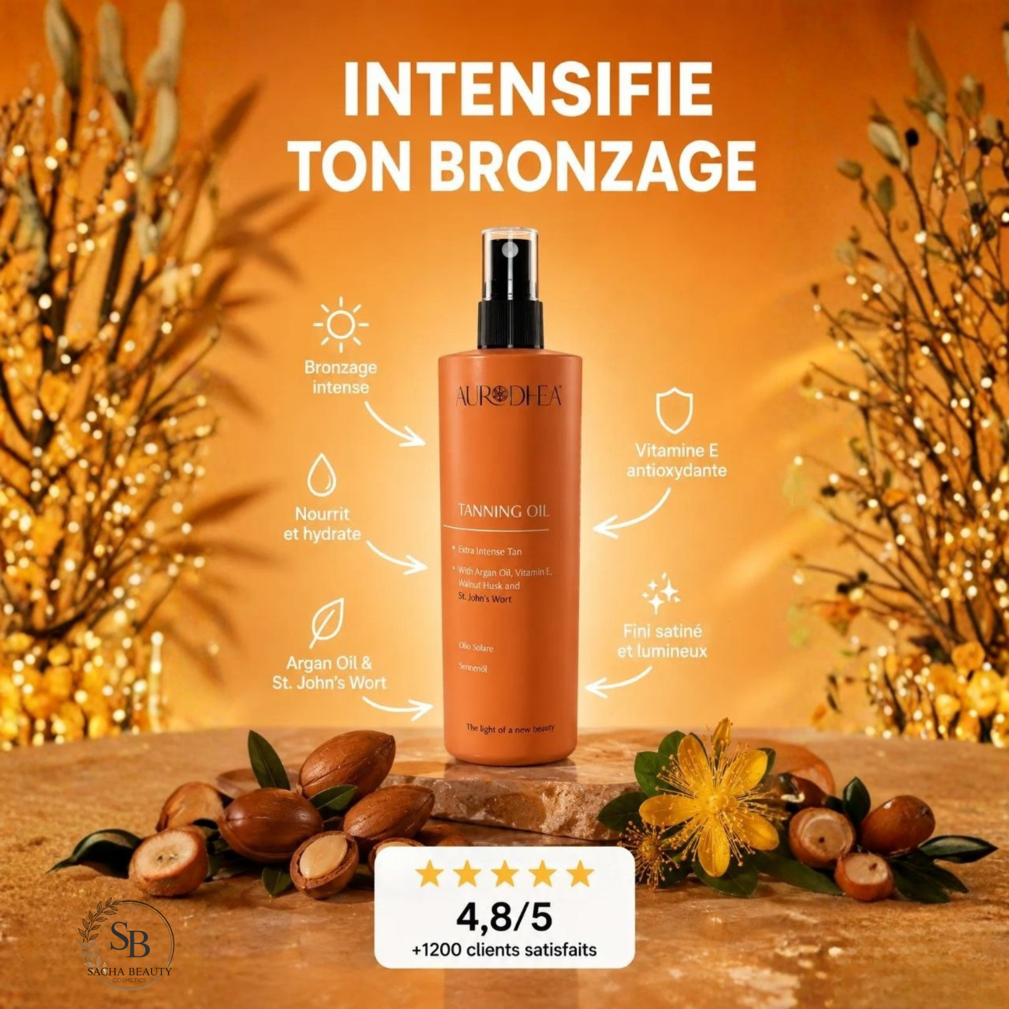 Huile Solaire au Brou de Noix et au Millepertuis Sacha Beauty Cosmetics